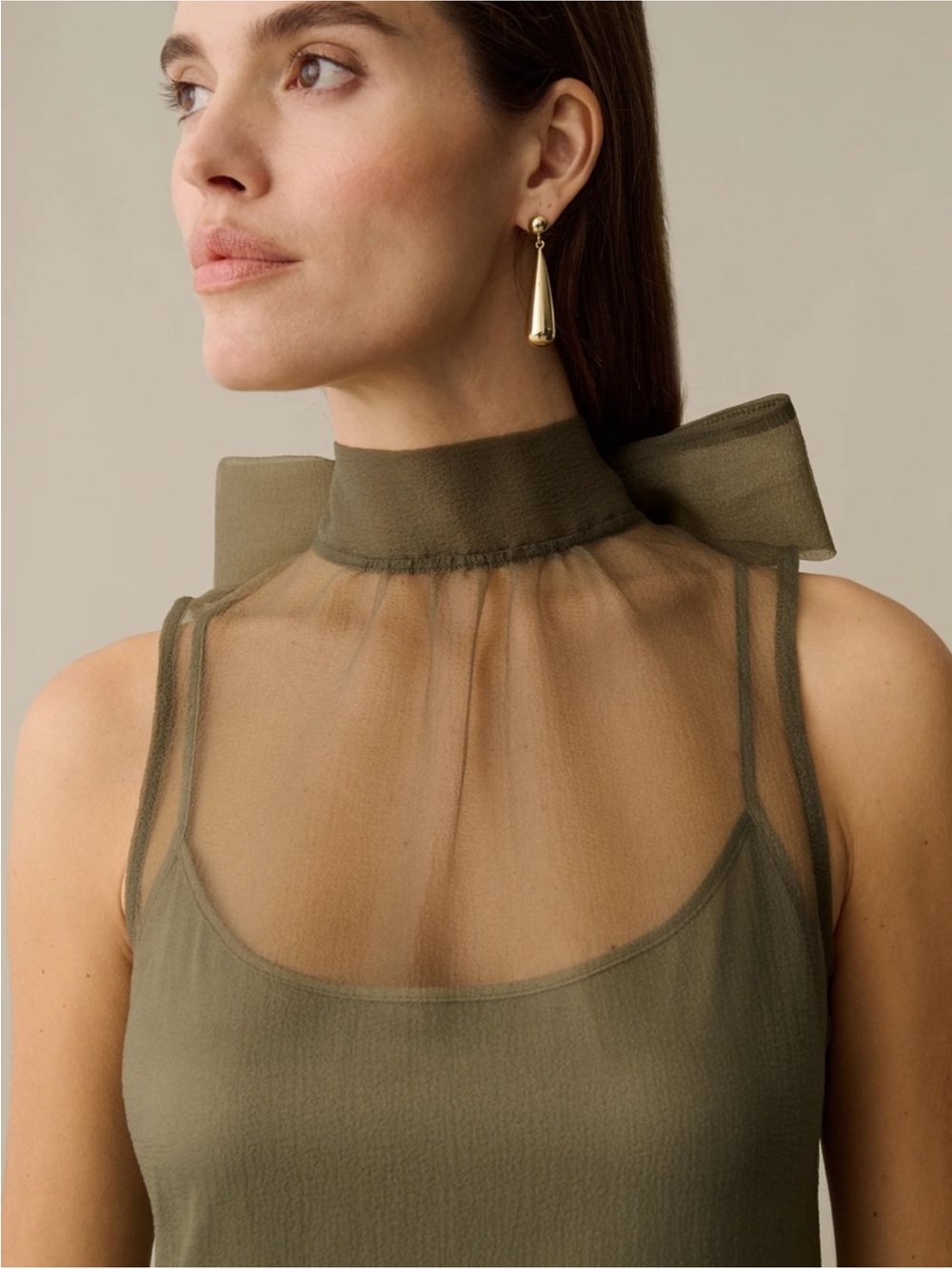 NWT CAARA Alette Organza Elegant Moss Grey Olive Few Moda Dress M - Picture 3 of 9